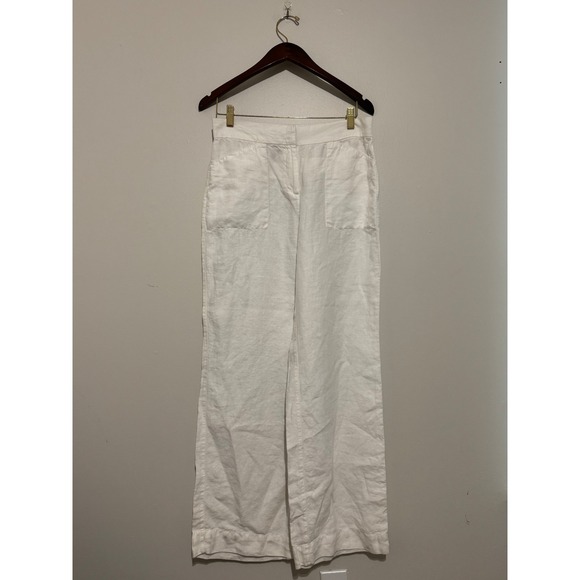 Chico's Pants - Chicos White 100% Linen Wide Leg Pants Elastic Back Size 0 Regular